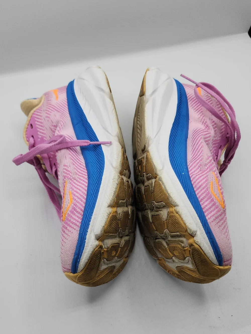 Hoka Women's Clifton 9 Pink and Blue Athletic Running Shoes Size 7.5 2E